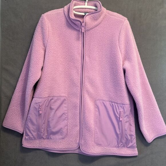 T by Talbots Fleece Sherpa Jacket Full Zip Pockets Light Purple Plus Size 1X - Picture 1 of 6